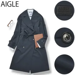 【透湿防水】 レザータグ エーグル AIGLE ZBF021J レトロケース トレンチコート ロングコート 38 ネイビー ベルト付き トラッド オフィスカジュアル 普段使い レディース 女性用 ♪のサムネイル