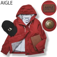エーグル AIGLE マウンテンパーカー ウィンドブレーカー フーディー ナイロンジャケット ウィンドブレ M レッド アウトドア ゴープコア レディース 女性用 ♪