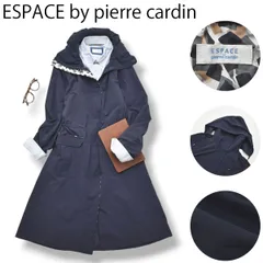 エスパス バイ ピエールカルダン ESPACE by pierre cardin フーデット ナイロン コート レイン ウェア パーカー ロング丈 比翼 撥水加工 M ネイビーx総柄 レディース ♪のサムネイル