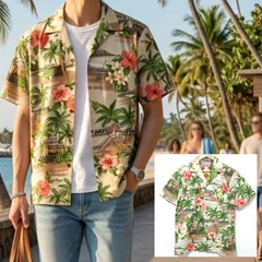 米国製 RJC タグ付未使用品 【ROBERT J. CLANCEY】ロバートジェイクランシー アロハシャツ 半袖 オープンカラー 開襟 花柄 コットン 綿100% ベージュ ハワイ製 MADE IN HAWAII メンズ サイズS L相当 /M44801jQのサムネイル