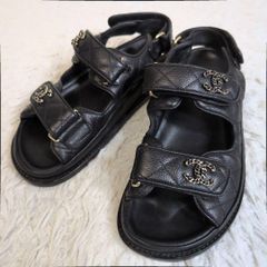 CHANEL シャネル スポーツサンダル 36 グレインドカーフ ブラック