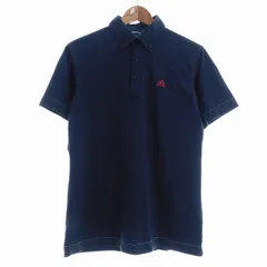 アディダス adidas テーラーメイドゴルフ ゴルフウエア ポロシャツ カットソー 半袖 ボタンダウン 鹿の子 コットン ロゴ ワンポイント M 紺 ネイビー トップス /YA