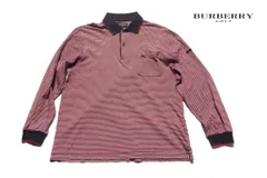 中古 バーバリーゴルフ BURBERRY GOLF ボーダー長袖ポロシャツ BFV40-502-09 M ブラック×レッド×ホワイト 日本製