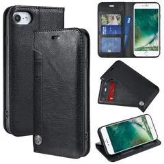 【在庫セール】スマホケース PUレザー スタンド機能 マグネット式 擦り傷防止 カード収納 全面保護 携帯ケース おしゃれ 衝撃吸収 手帳型 耐衝撃 用ケース 7/8/SE2 携帯カバー-ブラック iPhone