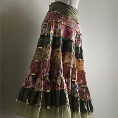 USA ヴィンテージ ティアード ロングスカート マキシ 00s ボヘミアン Vintage パッチワーク H929