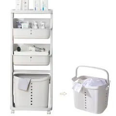 新品 SnailM-JOY ランドリーワゴン ランドリー バスケット 3段 80L 大容量 脱衣所 ラック 洗濯かご 収納 収納棚 脱衣かご キャスター付き スリム 隙間収納 おしゃれ 北欧 幅45×奥行29×高さ115cmのサムネイル