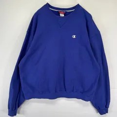 古着 チャンピオン Champion スウェット クルーネック 前V 大きいサイズ プルオーバー トレーナー ワンポイントロゴ 2XL  ブルー系 メンズ