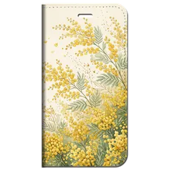 iPhone対応 スマホ 手帳型ケース 陽だまりのミモザ ミモザイエロー サンドベージュ 水彩 ボタニカル 春 大人可愛い 上品 ナチュラル 【iPhone17 / iPhone16 他 iPhone各機種対応】 |iaspfb02