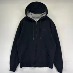 古着 チャンピオン Champion パーカー ワンポイントロゴ 刺繍 スウェット フルジップ M  ブラック系 メンズ