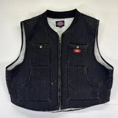 古着 ディッキーズ Dickies ダック ベスト ワンポイントロゴ フルジップ 大きいサイズ ボアライナー 2XL  ブラック系 メンズ