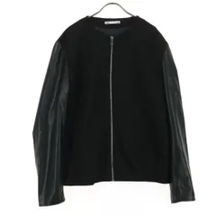 ZARA ザラ 長袖 ジップ フェイクレザー 切り替え ノーカラージャケット L ブラック メンズ 古着