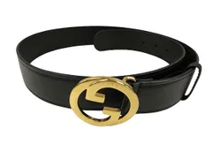 グッチ GUCCI インターロッキングG ベルト GGバックル レザー 本革 ブラック ☆AA★