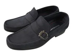FERRAGAMO フェラガモ ガンチーニ モカシン レザー ローファー 8 1/2 EE ネイビー 革靴 ビジネスシューズ レザーシューズ