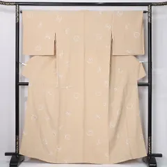 小紋 単衣 身丈164cm 裄丈65cm 正絹 Bランク Lサイズ 広衿 インフォーマル 居敷当て 創作柄 ベージュ系 HP 1221-12288