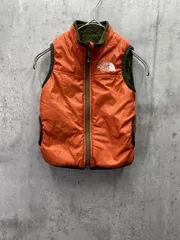 THE NORTH FACE ザノースフェイス キッズ ロゴ刺繍 リバーシブル コージー ベスト size90/オレンジｘモスグリーン  ■◆ レディース