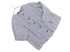 LANDS' END ランズエンド リネン100% ノーカラー ジャケット sizeS/青 ■◇ レディースのサムネイル