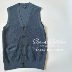 BROOKS BROTHERS / エクストラファインメリノウール　ニット　 Vネック　ボタンベスト　ジレ