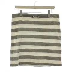 インディヴィ INDIVI スカート ミニ丈 XL 白 ホワイト グレー ストライプ柄  金具装飾 /LP ■GY61