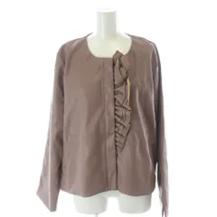 アンドラブ ＆LOVE フェイク レザージャケット 上着 LL ピンクベージュ ノーカラー 長袖 フリル /GG ■GY60