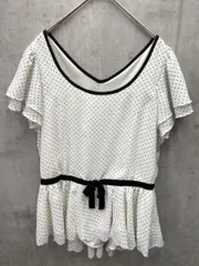 CECIL McBEE セシルマクビー ドット リボン スクープネック ペプラムフリル 半袖 ブラウス シャツ sizeM/白  ■◆ レディース