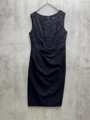 Exquis エクスキー 花柄 胸元レース ドレープ ノースリーブ ワンピース フォーマル ドレス 日本製 size9号/黒 ■◆レディース