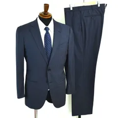 DRESSTERIOR 伊製 チェルッティ 2つボタン シングルスーツ M A6 ダークネイビー ストライプ ノータック 086-68009 夏物 春夏 6XD049 【送料無料】【中古】【メンズビジネス】202604