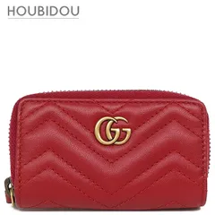 グッチ GUCCI コインケース GGマーモント Vステッチ レザー レッド ヴィンテージ金具 ハート キルティング キーケース  498127【中古】