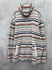 Eddie Bauer エディーバウアー コットン ボーダー 裏フリース ジップアップ スウェット ジャケット sizeL/アイボリーｘえんじ ■◇メンズ