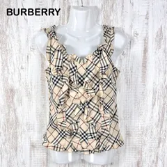 美品 00s BURBERRY BLUE LABEL バーバリーブルーレーベル ボリュームフリル ノバチェック ノースリーブ カットソー ベージュ レディース トップス y2k 平成ギャル