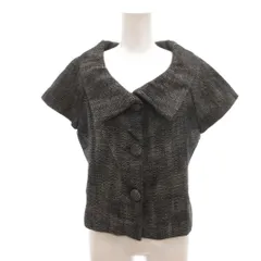 バナナリパブリック BANANA REPUBLIC 美品 ジャケット 6P 黒 ブラック 白 ホワイト ビッグカラー 半袖 織り柄 /IL ■ECA001