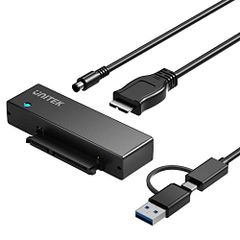 Unitek SATA to USB 3.0 (USB A + C) Conversion Cable, Compatible with 2.5 and 3.5-inch HDDs/SSDs and SATA Optical Drives, I/II/III Power Adapter (12V/2A Power Supply Included), UASP Compatible, High-Speed ​​Transfer Cable, 39926a42