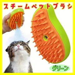 【グリーン】スチーム ペットブラシ 猫 犬 ブラシ USB充電 蒸気 緑 高品質