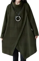 [ニーマンバイ] タートル ワンピース アシンメトリー 長袖 チュニック aライン ひざ丈 体型カバー 秋冬ma e4b7bbcd