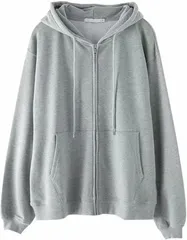 goodspoon スウェット パーカー レディース 大きい サイズ スポーツ アウター フード付き ジップパーカー ゆったり 長袖 ポケット 普段着 部屋着 お出掛け 散歩 シンプル ビッグ トップス 無地 通学 かわいい (グレー,  5XL)