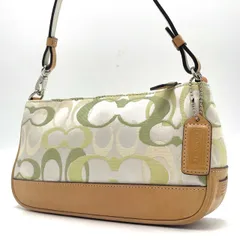 美品● COACH コーチ アクセサリーポーチ ハンドバッグ ワンショルダー シグネチャー ロゴ チャーム グリーン 7027