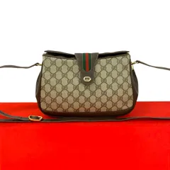極 美品 GUCCI グッチ オールドグッチ ヴィンテージ シェリーライン GG ロゴ 金具 レザー ショルダーバッグ ポシェット ブラウン 39218