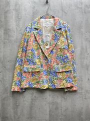 レオナール]サマージャケット・花柄(優しい色合い)麻100% M(ゆったり目