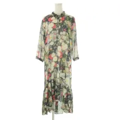 ザラ トラファルック ZARA Trafaluc collection シアーワンピース S 紺 ネイビー 花柄 シャツカラー 七分袖 フィッシュテール /CK29 ■GY58