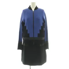 ヒロココシノ HIROKO KOSHINO TRUNK セットアップ ジャケット ワンピース ニット 長袖 クルーネック ひざ丈 ウール 40 青 ブルー 黒 ブラック /BBのサムネイル