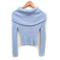 スナイデル SNIDEL オフショルダー ニット カットソー リブ クロップド ハイゲージ 長袖 F ライトブルー /NT12