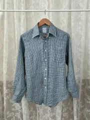 S) Brooks Brothers ブルックス・ブラザーズ リネン 100 CHECK シャツ ブルー
