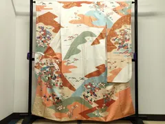 平和屋着物●創業460年・千總　振袖　駒刺繍　御所車檜扇花文　金彩　小田急百貨店扱い　正絹　逸品　CABD9163gh