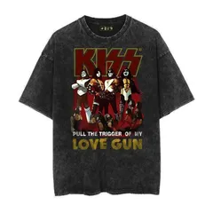 ロックバンド キッス プリント Tシャツ メンズ 半袖 ヴィンテージ洗い ストリート カジュアル オシャレ ブラック9