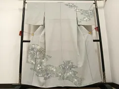 平和屋着物●訪問着　中国三大刺繍　汕頭刺繍　スワトウ刺繍　駒刺繍　絞り　草花文　銀糸　正絹　逸品　AABH6813ph 平和屋着物○訪問着 中国三大刺繍 汕頭刺繍 スワトウ刺繍 駒刺繍 絞り
