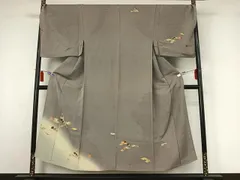 平和屋着物▽男性　訪問着　単衣　舞葉文　栗　暈し染め　キングサイズ　正絹　逸品　AABI4673jh