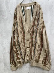 MONO-MART モノマート ヴィンテージライクジャガードストライプニット カーディガン sizeL/茶 ◆■メンズ