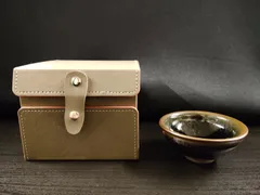 V008 建盞 けんさん 禾目天目 天目茶碗 盃 ぐい呑み 黒釉 酒器 中国茶器 兔毫盞 高級ケース付 Jianzhan Tenmoku Cup Hare's Fur