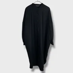 ☆試着程度☆ミズイロインド☆ノーカラーワイドシャツワンピース☆ブラック☆フリー☆ウール☆D26M