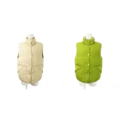 トリーバーチ TORY BURCH TORY SPORT リバーシブル ダウンベスト スタンドカラー フロントスナップボタン ダブルTロゴ スポーツ 小さいサイズ XS ベージュ 緑 グリーン /MN12 ■GY18のサムネイル