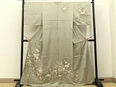 平和屋着物■訪問着　牡丹菊文　たたき染め　金銀彩　正絹　逸品　BAAW9315hj
